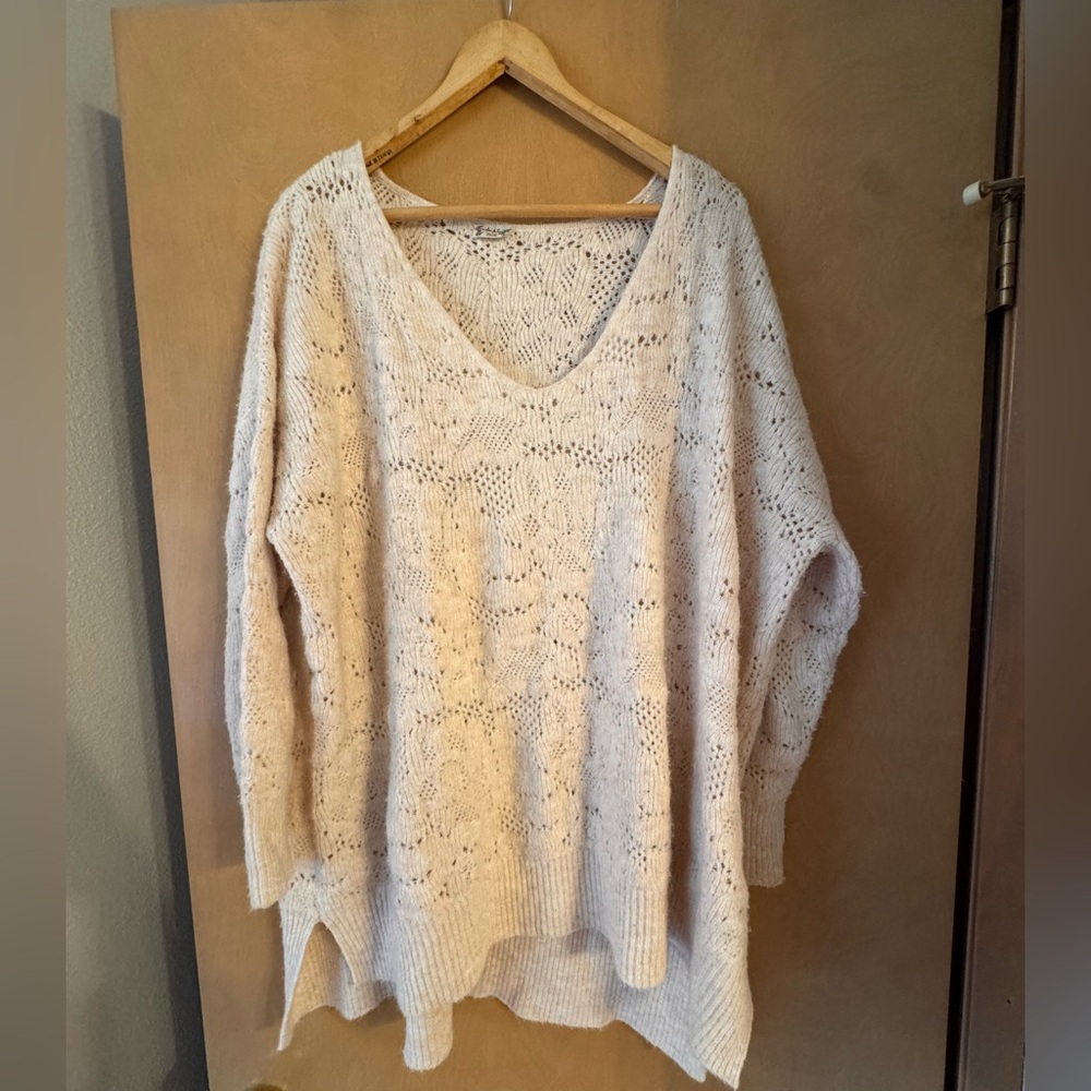 Free people Cream V-Neck Sweater